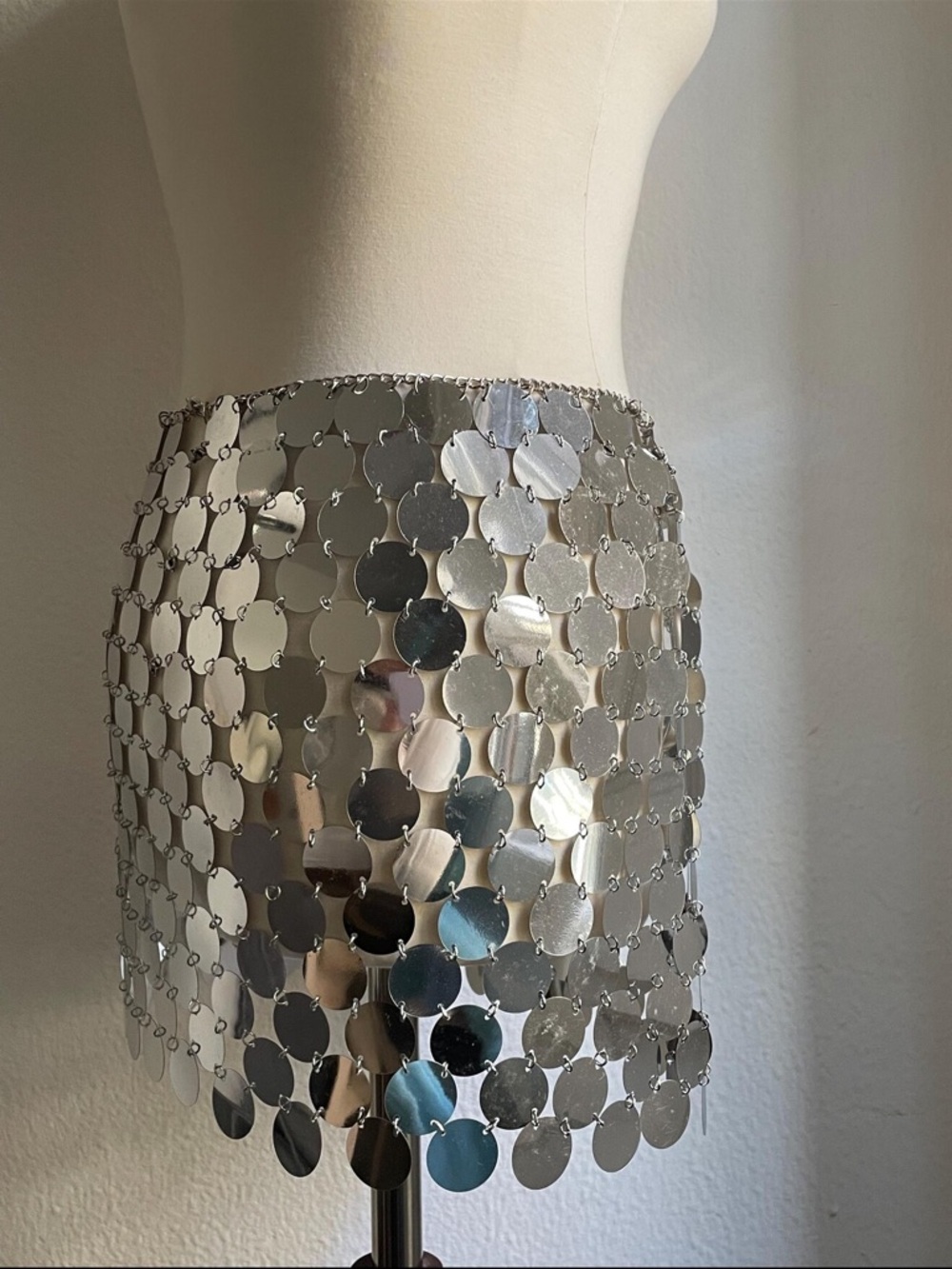 Metallic Disc Chainmail Mini Skirt - Silver - Picture 3 of 6
